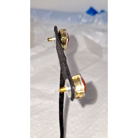 Chunky Rhinestone Pierced Earrings Peachy Pink Stud Post Silver Tone Cottagecore - Picture 6 of 8